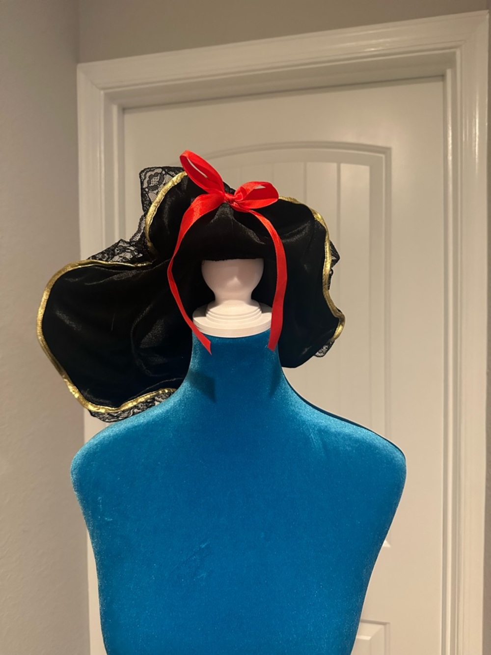 Pirate Costume Hat with Flexible Brim and Red Ribbon Accent